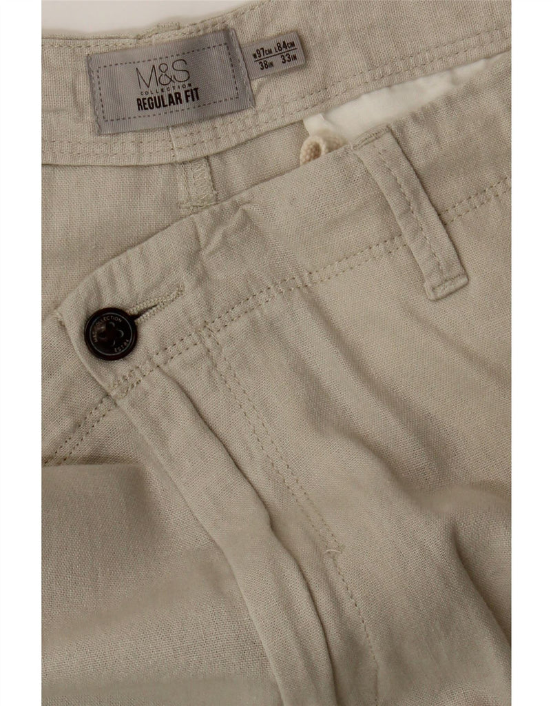 MARKS & SPENCER Mens Regular Fit Chino Trousers W38 L33 Beige Linen Vintage Marks & Spencer and Second-Hand Marks & Spencer from Messina Hembry 