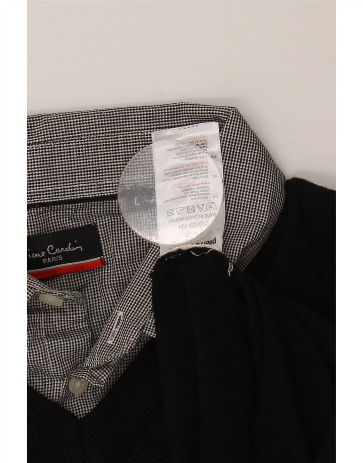 PIERRE CARDIN Mens V-Neck Jumper Sweater Large Black Acrylic