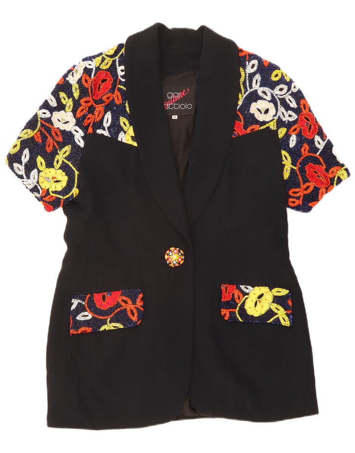 Gai Mattiolo Womens 1 Button Blazer Jacket IT 48 XL Black Floral