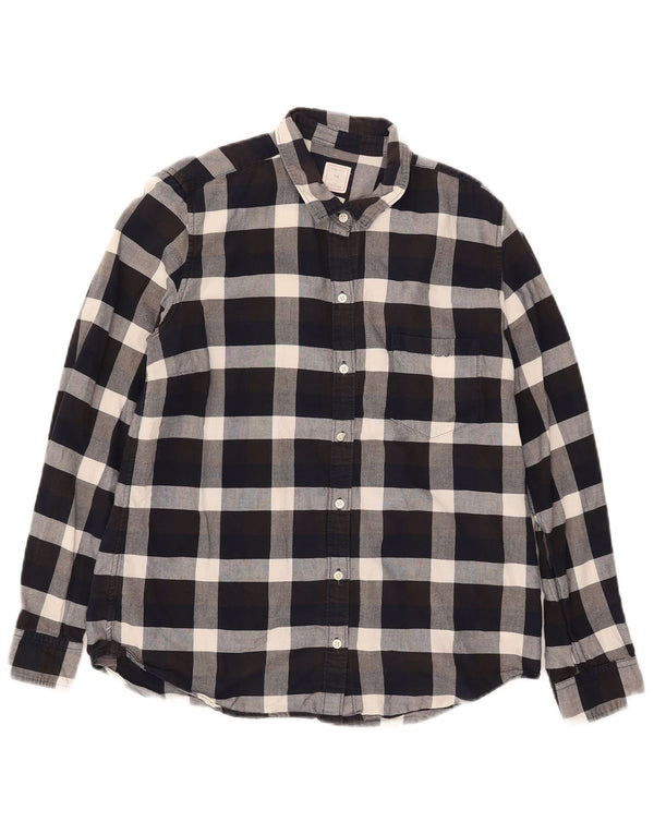 Gap Womens Classic Fit Flannel Shirt UK 14 Medium Black Check Cotton