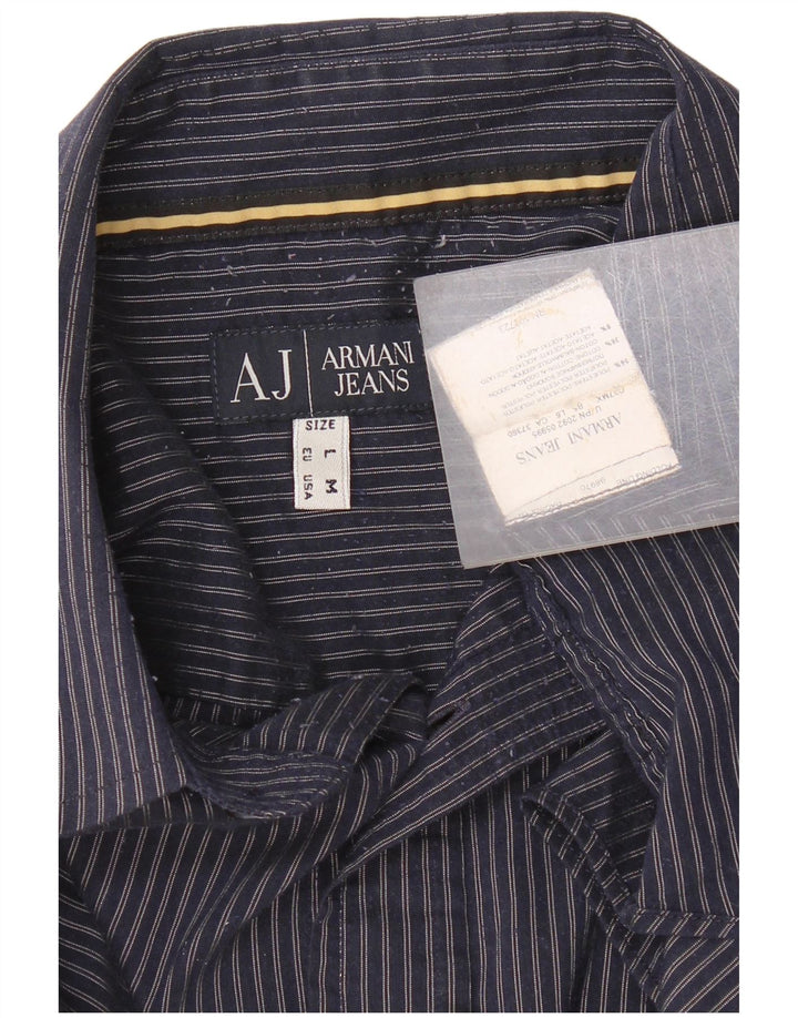 Armani Mens Checked  Regular Fit Shirt Large Navy Blue Striped Polyester