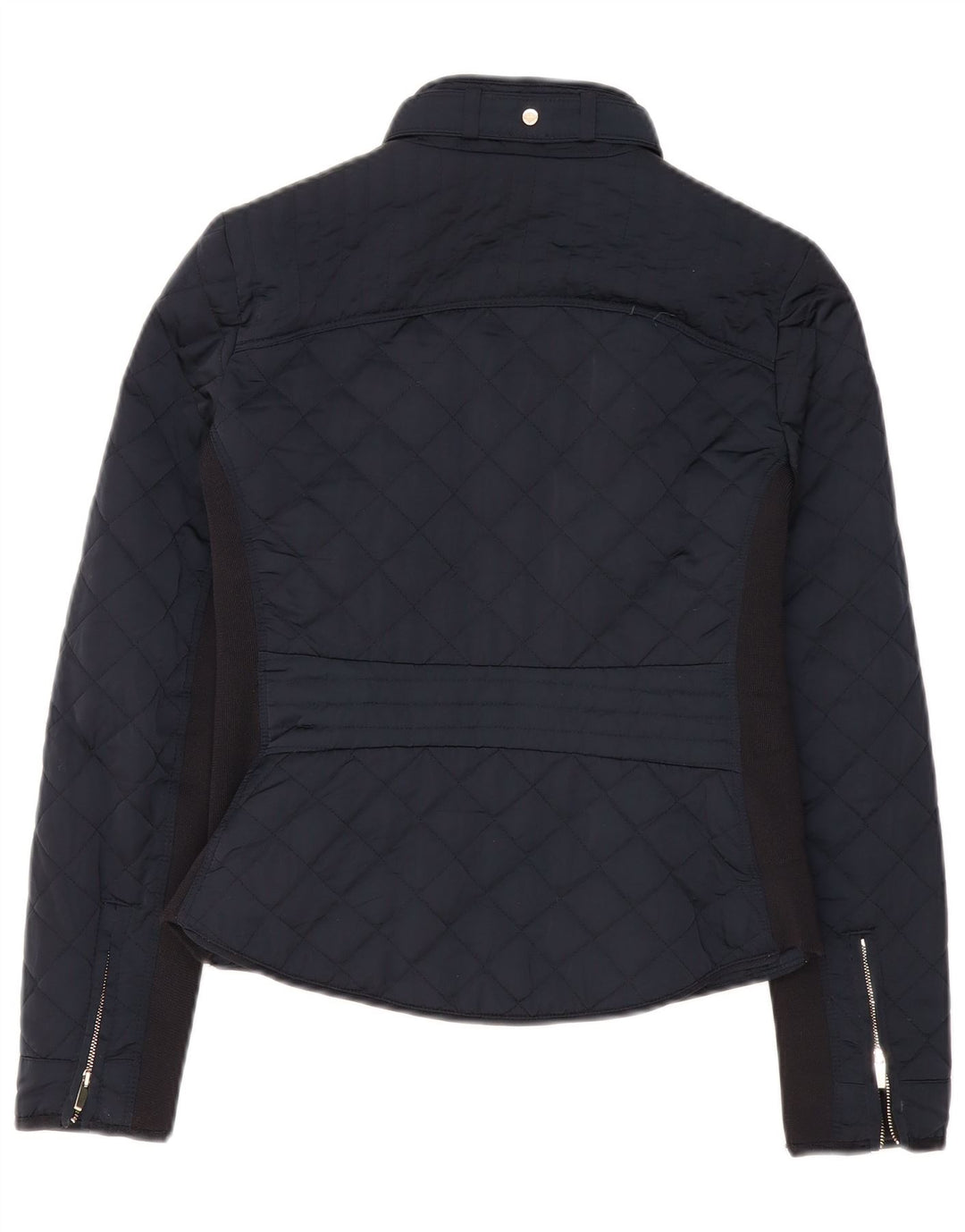 Zara Womens Quilted Jacket UK 10 Small Navy Blue Colourblock Polyester