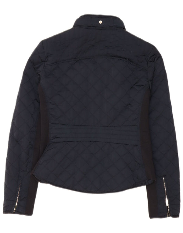 Zara Womens Quilted Jacket UK 10 Small Navy Blue Colourblock Polyester