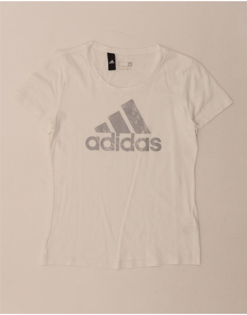 ADIDAS Womens Graphic T-Shirt Top Size 8/10 Small White Cotton Vintage Adidas and Second-Hand Adidas from Messina Hembry 
