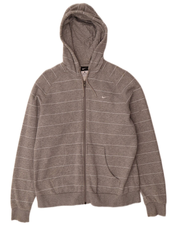 Nike Womens Zip Hoodie Sweater UK 18 XL Grey Striped Cotton