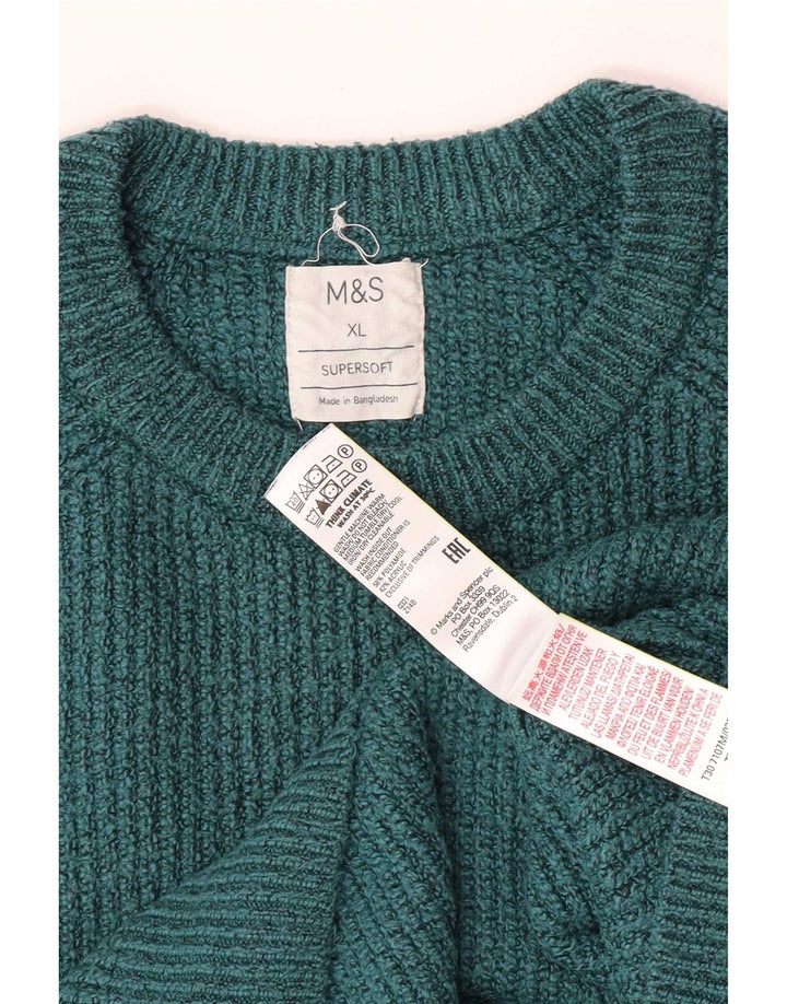 Marks & Spencer Mens Crew Neck Jumper Sweater XL Green Polyamide