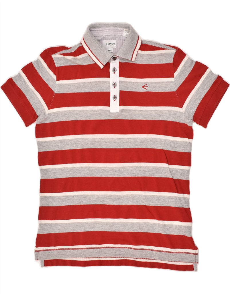 ENERGIE Mens Polo Shirt Large Red Striped Cotton | Vintage Energie | Thrift | Second-Hand Energie | Used Clothing | Messina Hembry 