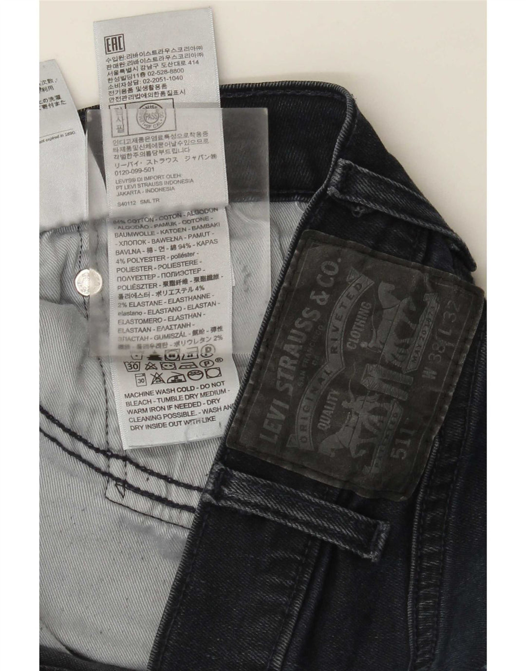 Levi's Mens 511 Slim Jeans W38 L32 Blue Cotton