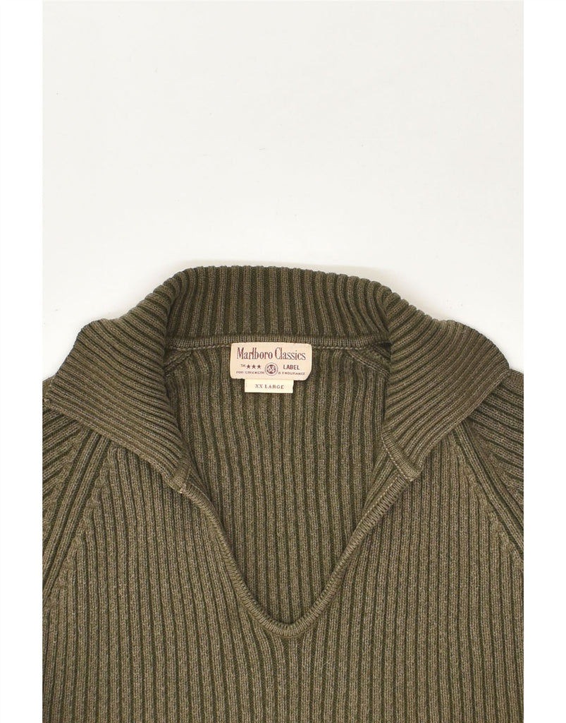 MARLBORO CLASSICS Womens Polo Neck Jumper Sweater UK 20 2XL Khaki Cotton | Vintage Marlboro Classics | Thrift | Second-Hand Marlboro Classics | Used Clothing | Messina Hembry 