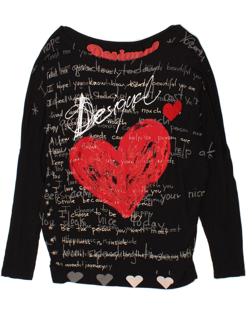 DESIGUAL Womens Oversized Graphic Top Long Sleeve UK 10 Small Black Vintage Desigual and Second-Hand Desigual from Messina Hembry 