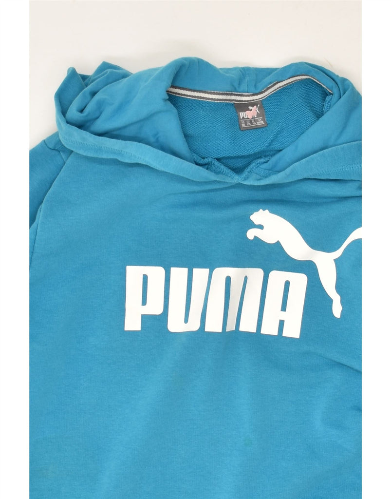 PUMA Boys Graphic Hoodie Jumper 9-10 Years Medium Blue Cotton | Vintage Puma | Thrift | Second-Hand Puma | Used Clothing | Messina Hembry 