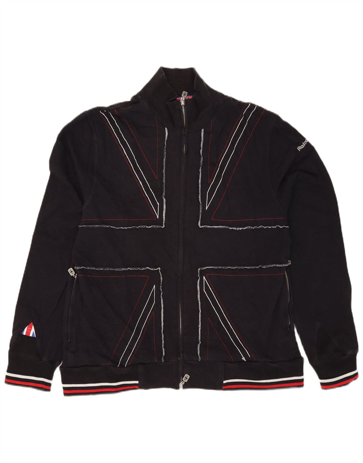 Reebok Mens Tracksuit Top Jacket XL Navy Blue Striped Cotton
