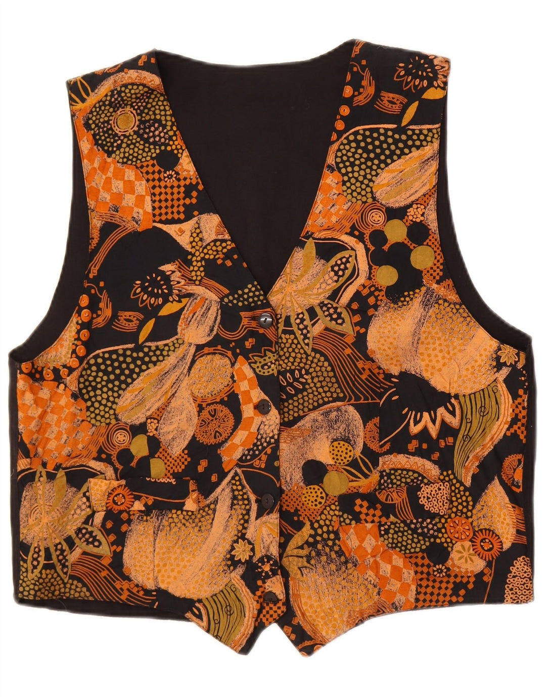 Vintage Womens Waistcoat UK 18 XL Black Floral