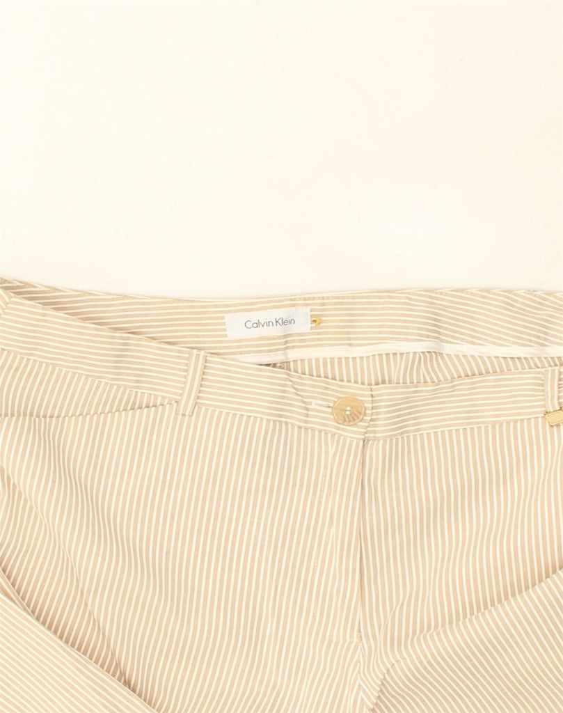 CALVIN KLEIN Womens Tapered Casual Trousers W34 L26 Beige Pinstripe Cotton | Vintage Calvin Klein | Thrift | Second-Hand Calvin Klein | Used Clothing | Messina Hembry 