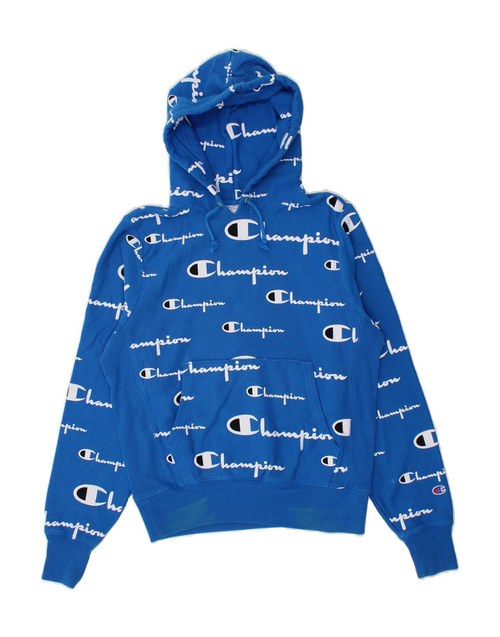 CHAMPION Mens Graphic Hoodie Jumper Small Blue Vintage Champion and Second-Hand Champion from Messina Hembry 