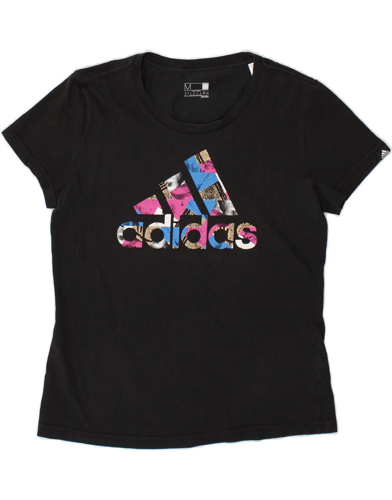 ADIDAS Womens Climalite Graphic T-Shirt Top UK 12/14 Medium Black Cotton | Vintage Adidas | Thrift | Second-Hand Adidas | Used Clothing | Messina Hembry 