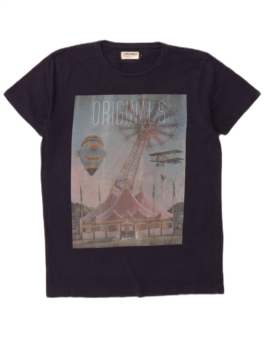 Jack & Jones Mens Graphic T-Shirt Top Medium Navy Blue Cotton