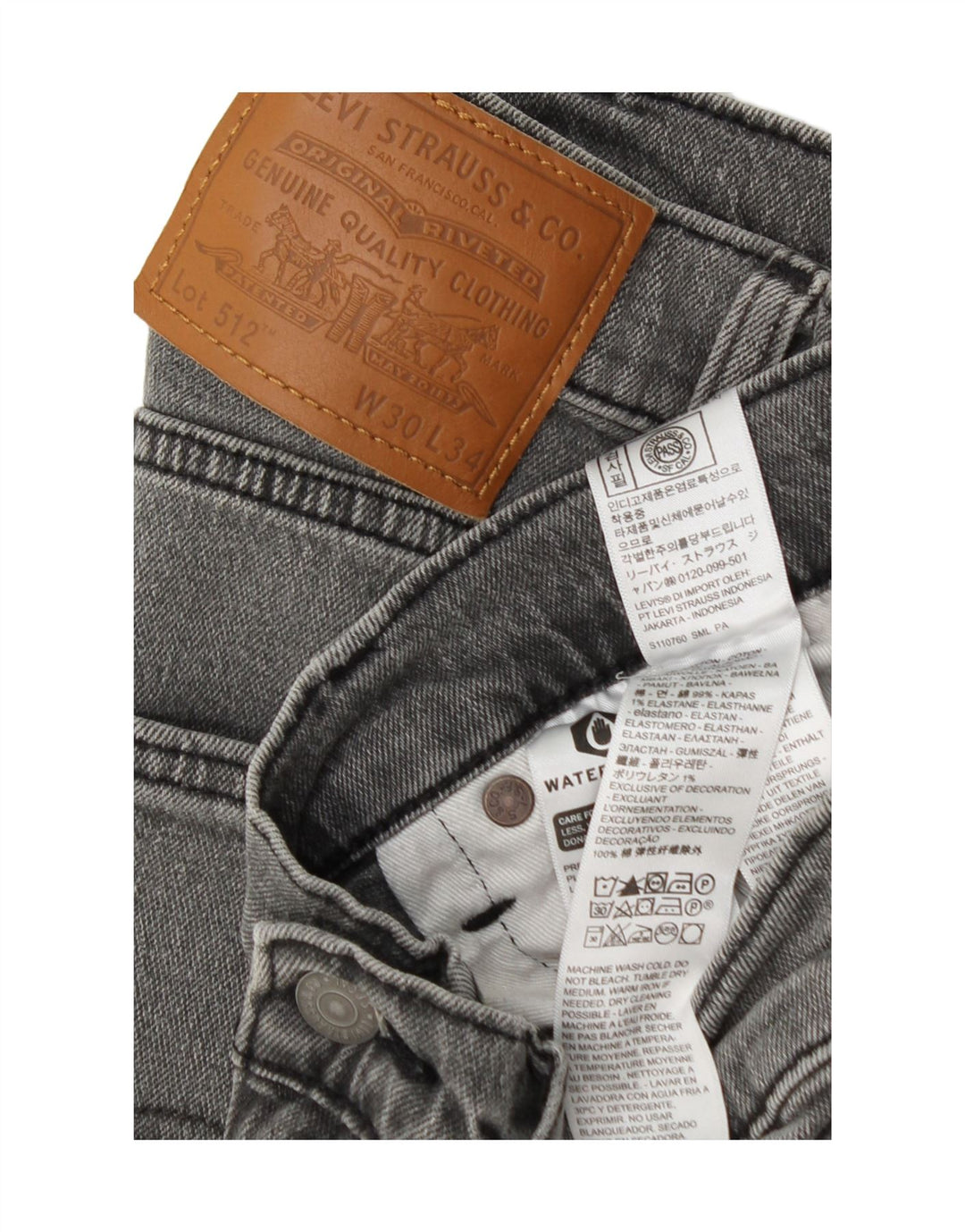 Levi's Mens 512 Slim Tapered Jeans W30 L34 Grey Cotton