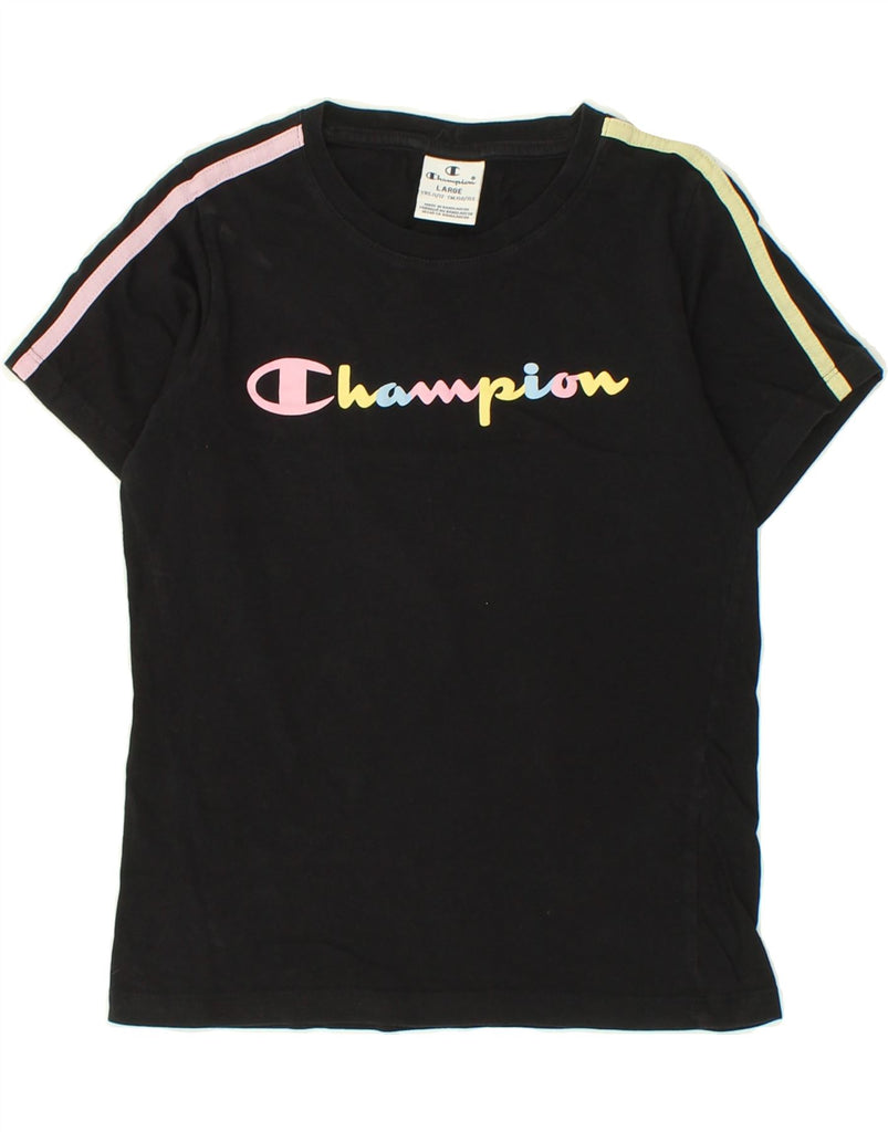 CHAMPION Girls Graphic T-Shirt Top 11-12 Years Large Black | Vintage Champion | Thrift | Second-Hand Champion | Used Clothing | Messina Hembry 