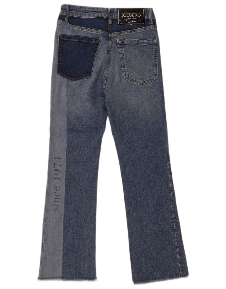 Iceberg Womens Graphic Bootcut Jeans W27 L28 Blue Colourblock Cotton