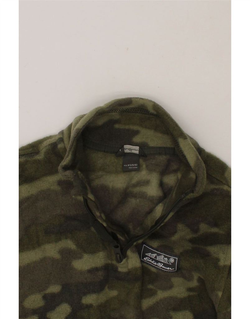 EDDIE BAUER Boys Zip Neck Fleece Jumper 5-6 Years XS Khaki Camouflage Vintage Eddie Bauer and Second-Hand Eddie Bauer from Messina Hembry 