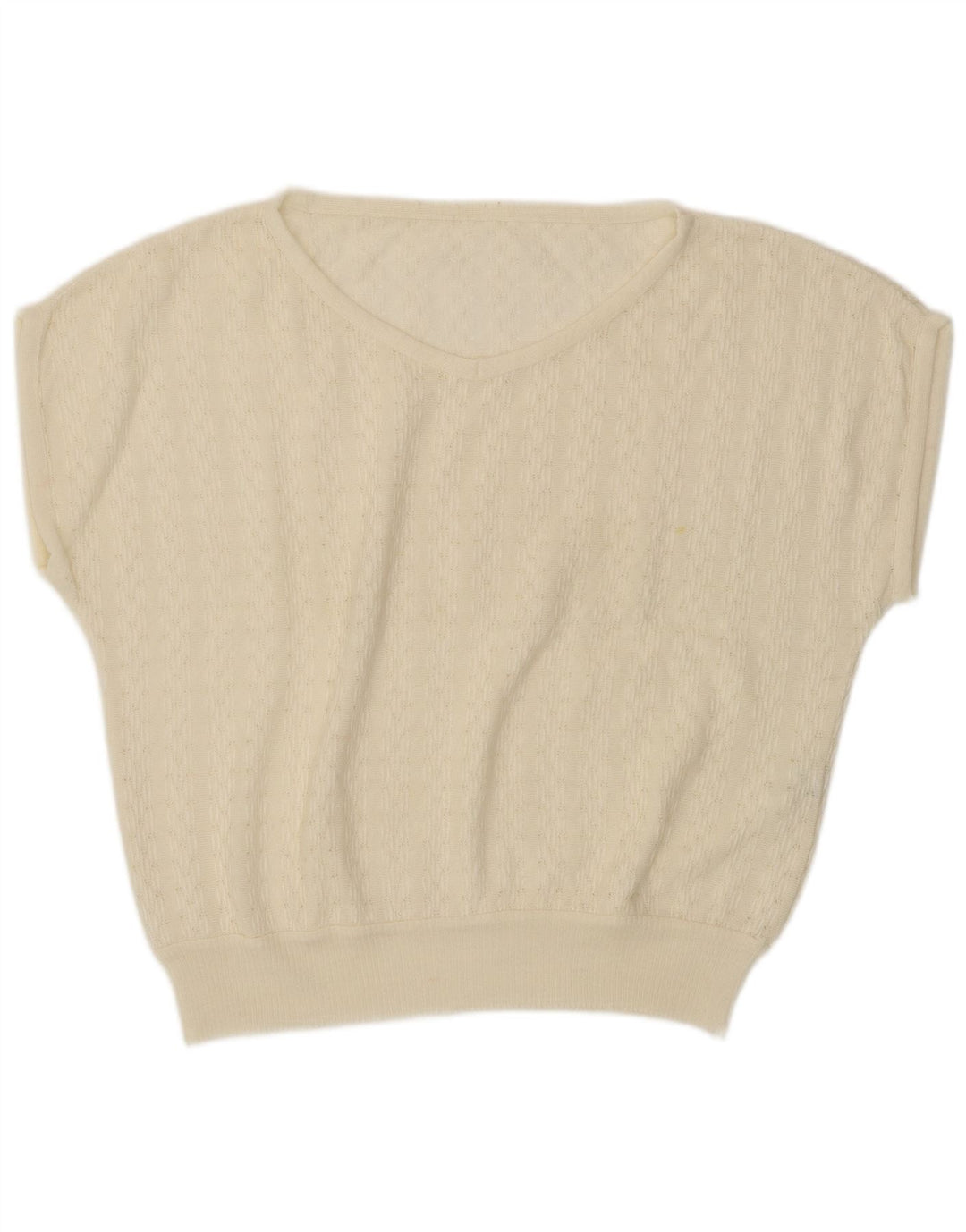VINTAGE Womens Short Sleeve V-Neck Jumper Sweater IT 46 Large White