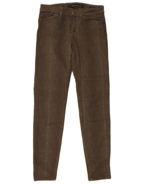 Zara Womens Trafaluc Casual Trousers EU 36 XS W26 L30 Khaki Animal Print
