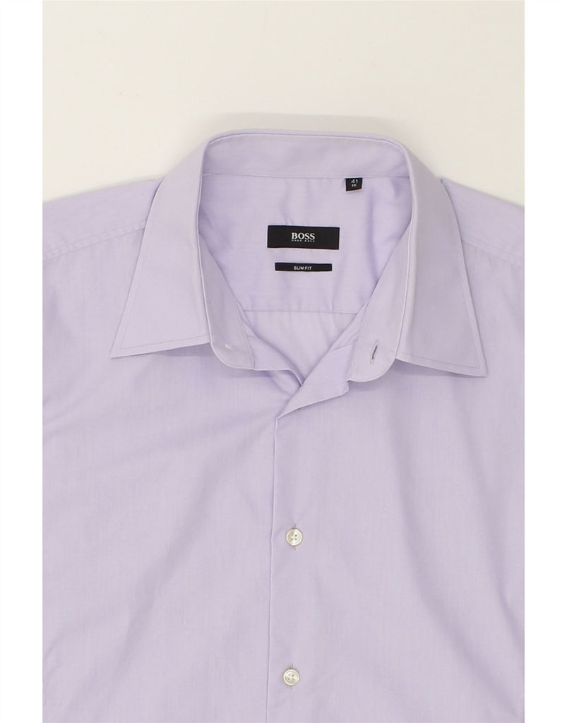 HUGO BOSS Mens Slim Fit Shirt Size 41 16 Large Purple Cotton | Vintage Hugo Boss | Thrift | Second-Hand Hugo Boss | Used Clothing | Messina Hembry 