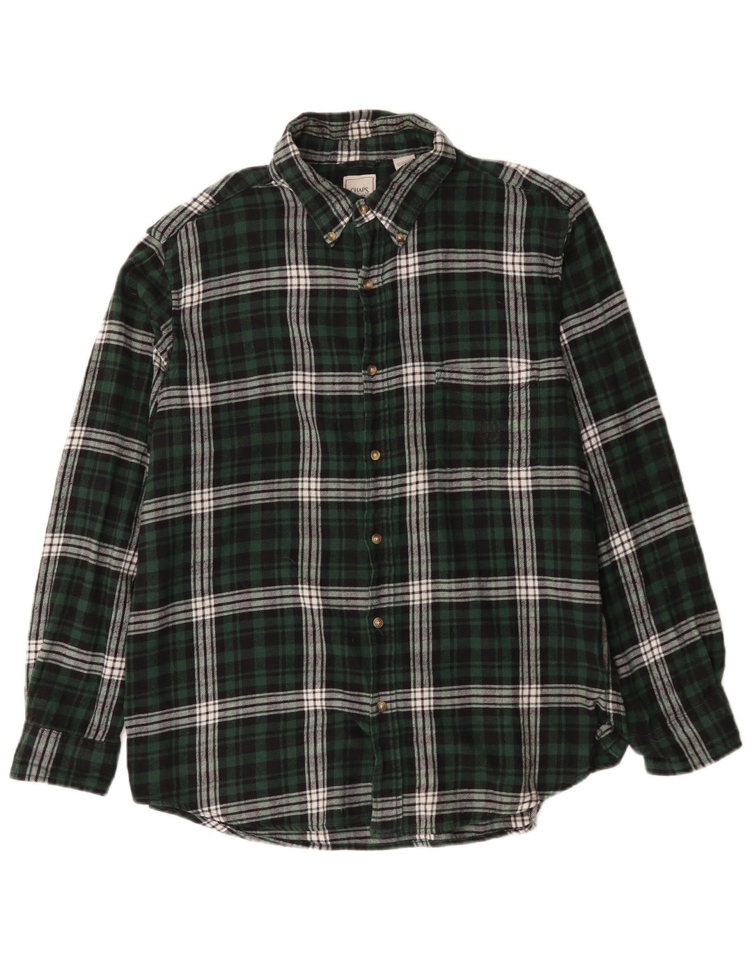 Chaps Mens Flannel Shirt XL Green Check Cotton