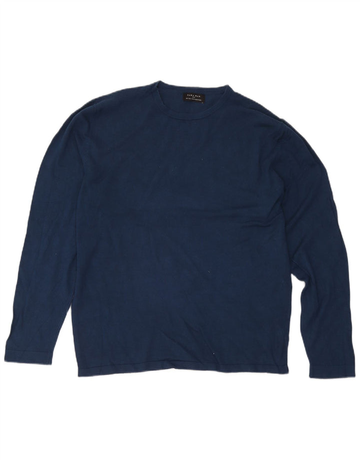 Zara Mens Top Long Sleeve Large Navy Blue Viscose