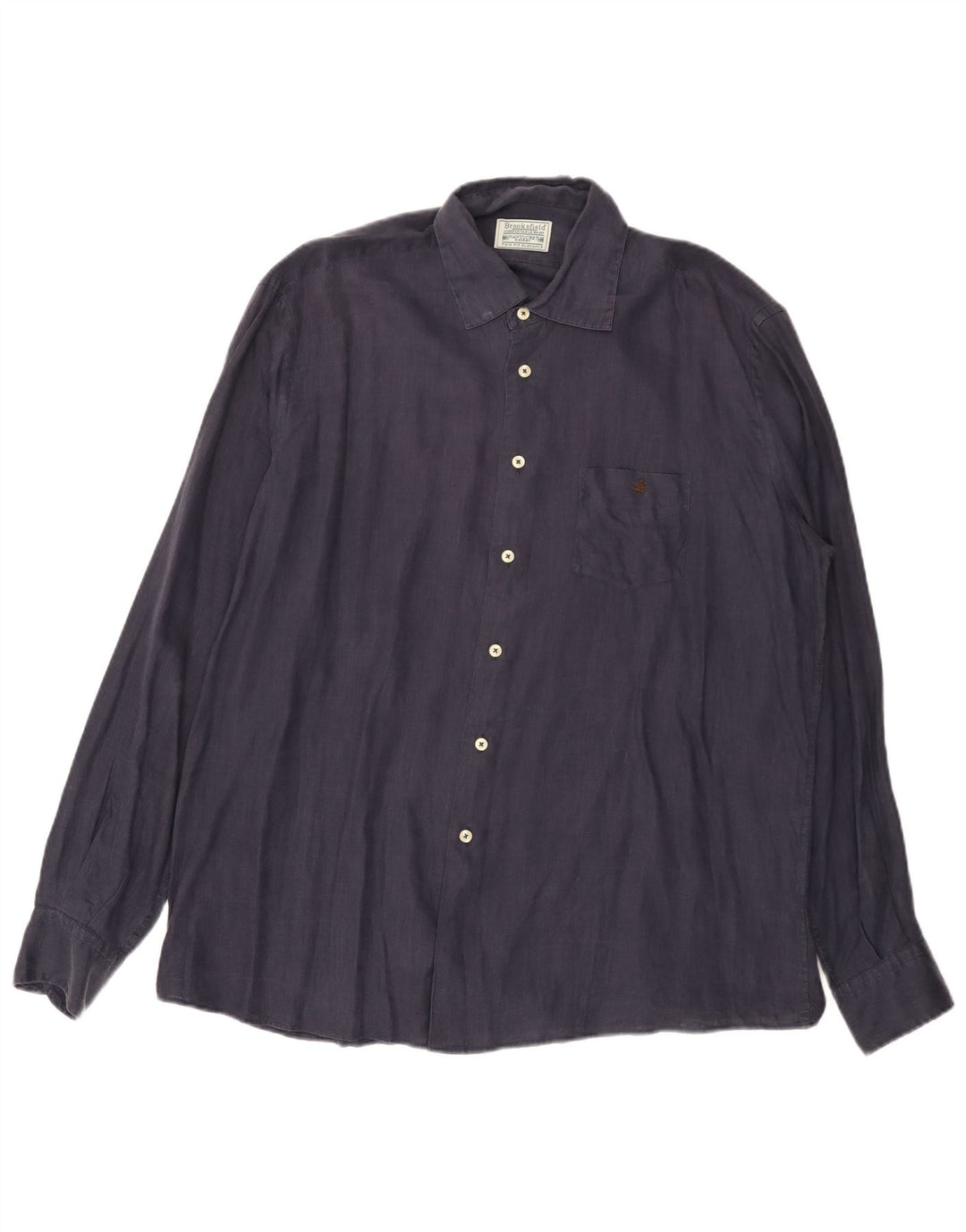 Brooksfield Mens Shirt Size 43 Large Navy Blue Linen