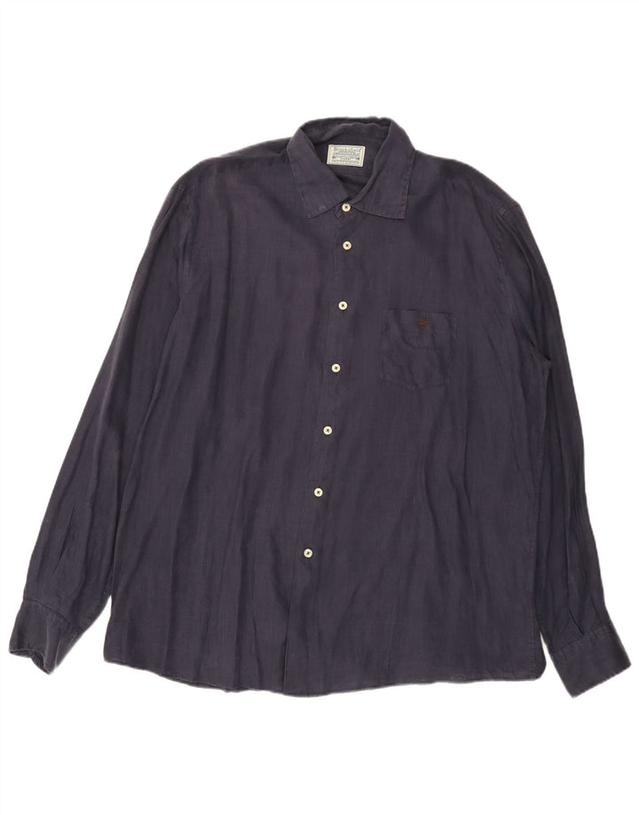 Brooksfield Mens Shirt Size 43 Large Navy Blue Linen
