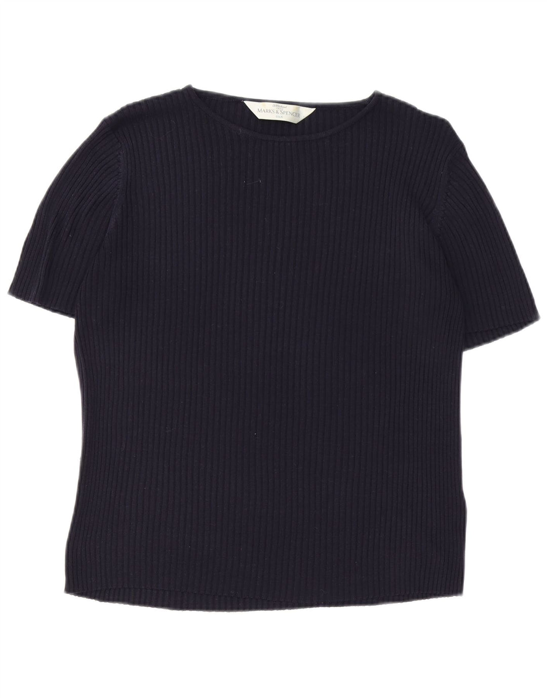 Marks & Spencer Womens Blouse Top UK 20 2XL Navy Blue Silk Classic