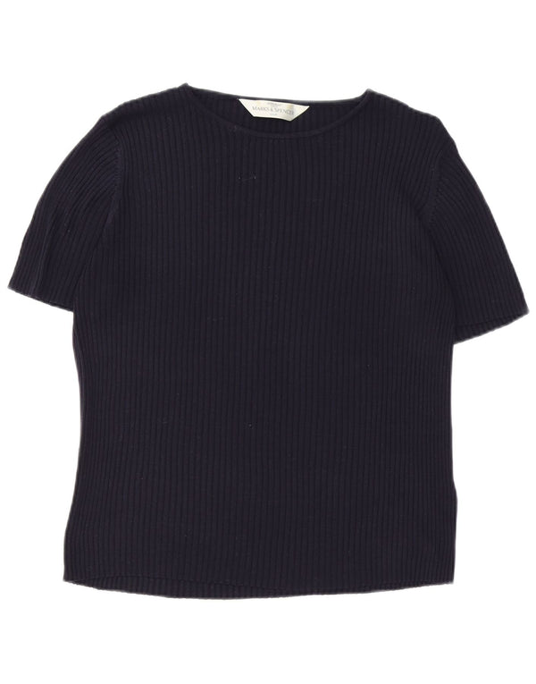 Marks & Spencer Womens Blouse Top UK 20 2XL Navy Blue Silk Classic
