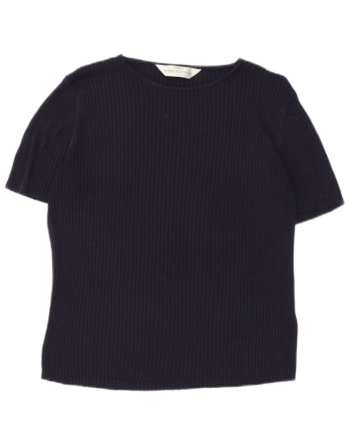 Marks & Spencer Womens Blouse Top UK 20 2XL Navy Blue Silk Classic