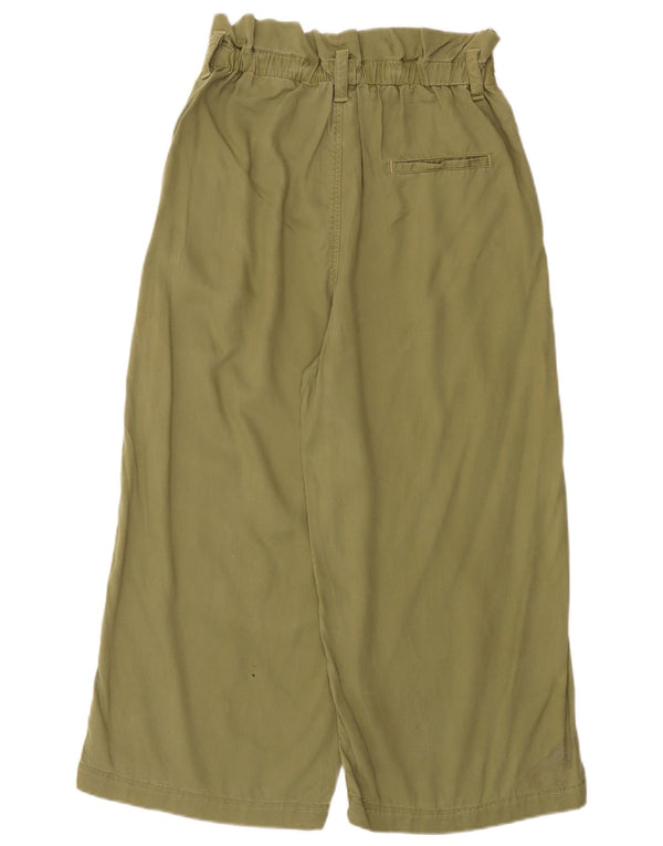 Zara Womens Wide Leg Pegged Capri Trousers Small W26 L21 Khaki Lyocell