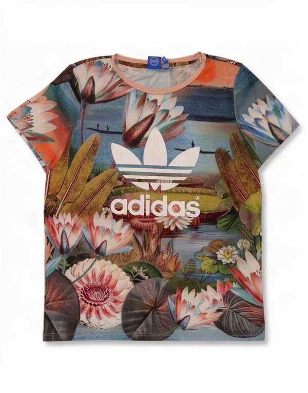 Adidas Womens Graphic T-Shirt Top UK 12 Medium Multicoloured Floral