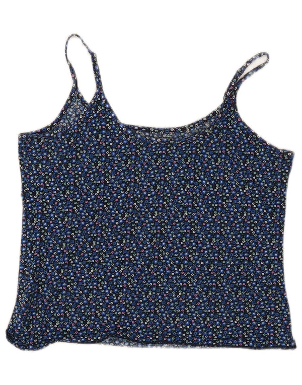 Marks & Spencer Womens Crop Cami Top UK 14 Large Navy Blue Floral Cotton
