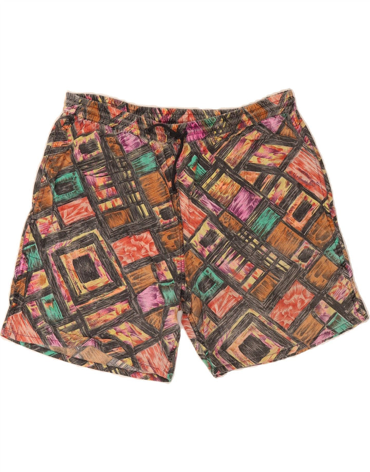 VINTAGE Mens Sport Shorts Large Multicoloured Geometric Cotton Vintage Vintage and Second-Hand Vintage from Messina Hembry 