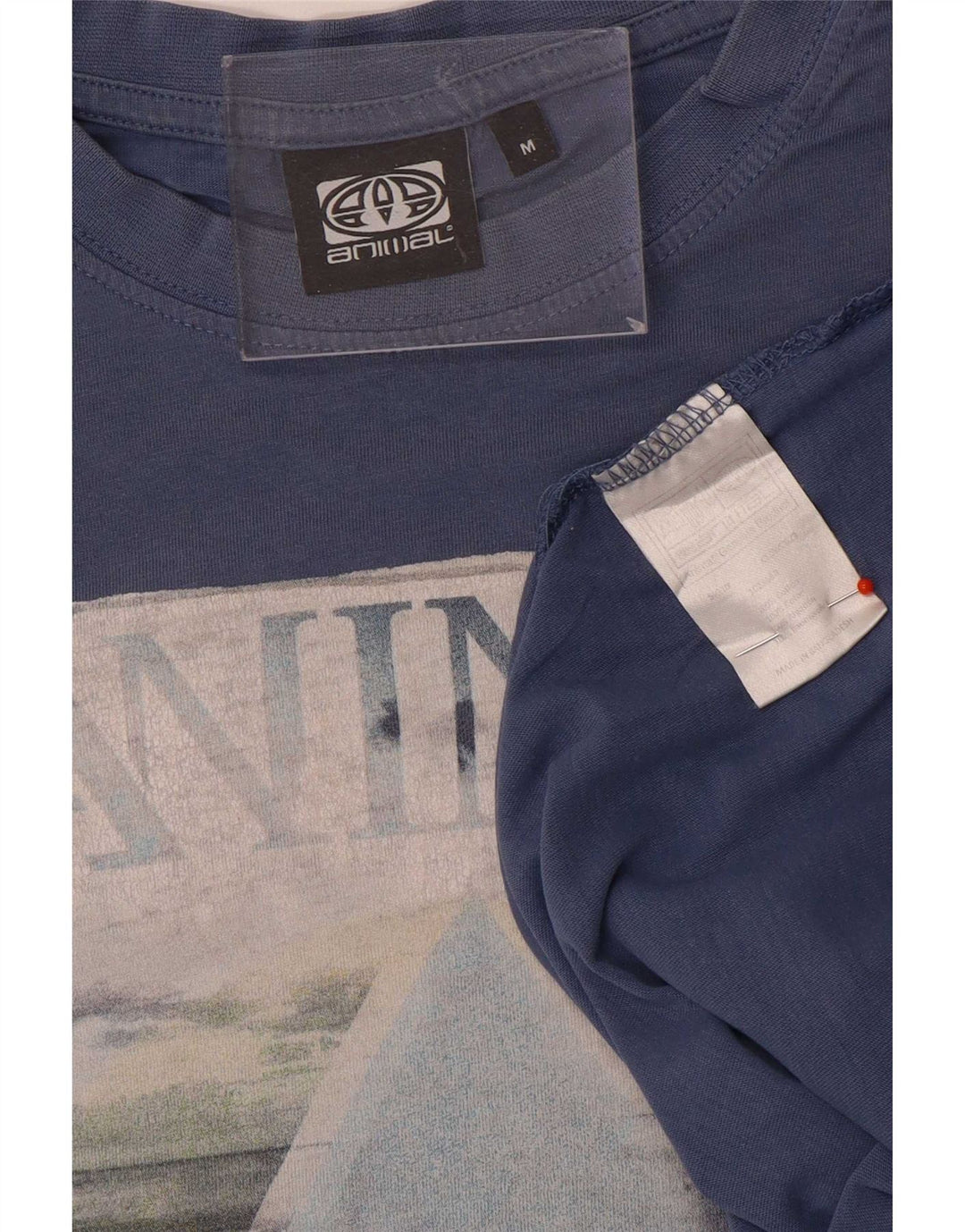 Animal Mens Graphic T-Shirt Top Medium Blue Cotton