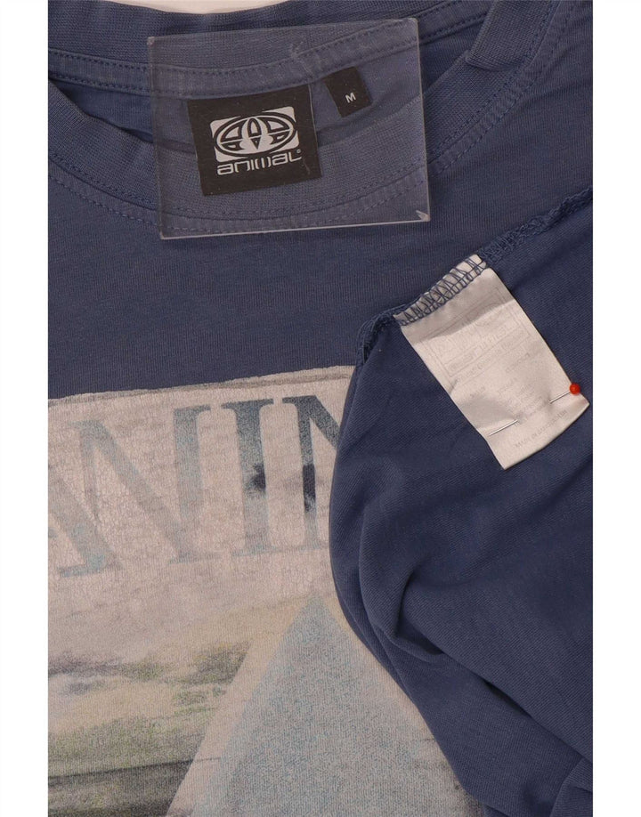 Animal Mens Graphic T-Shirt Top Medium Blue Cotton