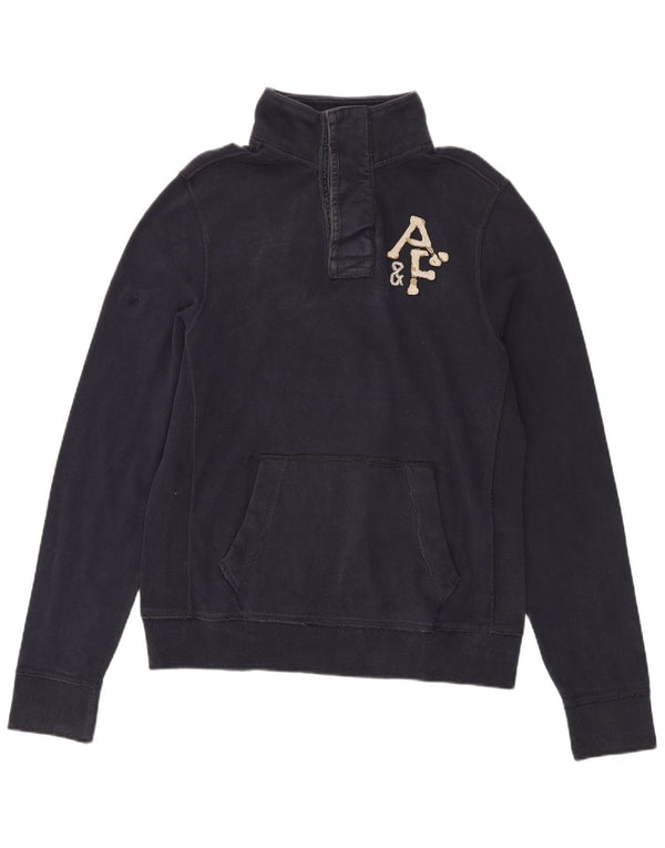 Abercrombie & Fitch Mens Button Neck Sweatshirt Jumper XL Navy Blue Cotton