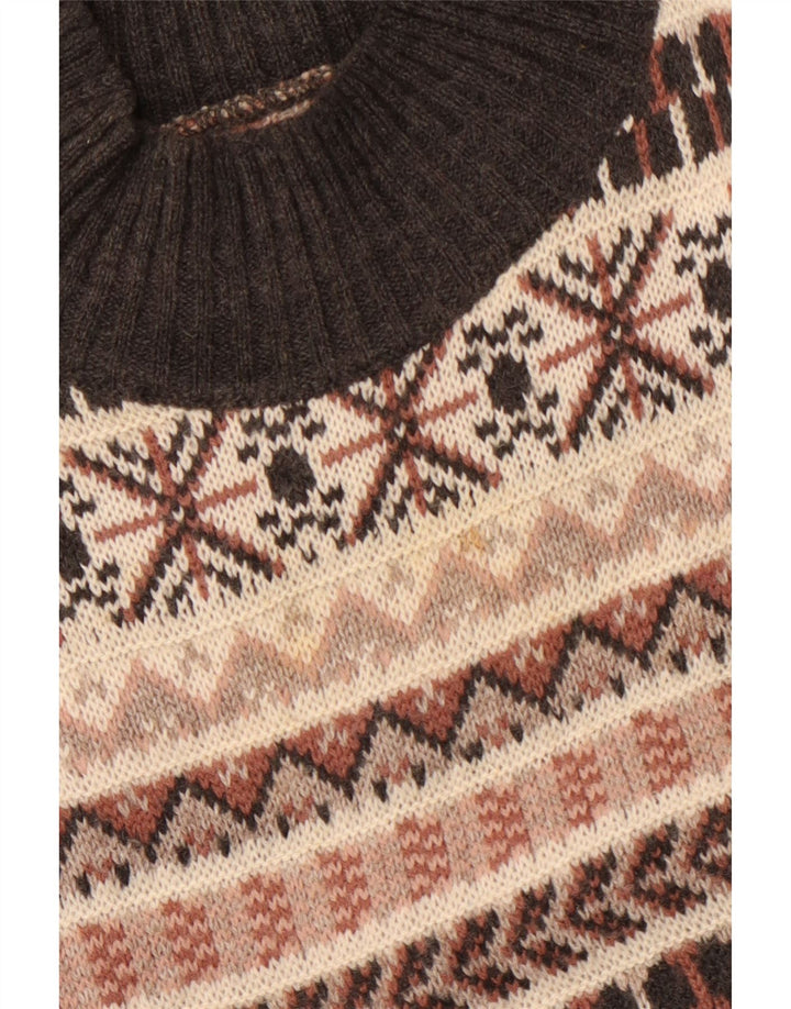 Vintage Mens Turtle Neck Jumper Sweater Medium Beige Fair Isle Wool