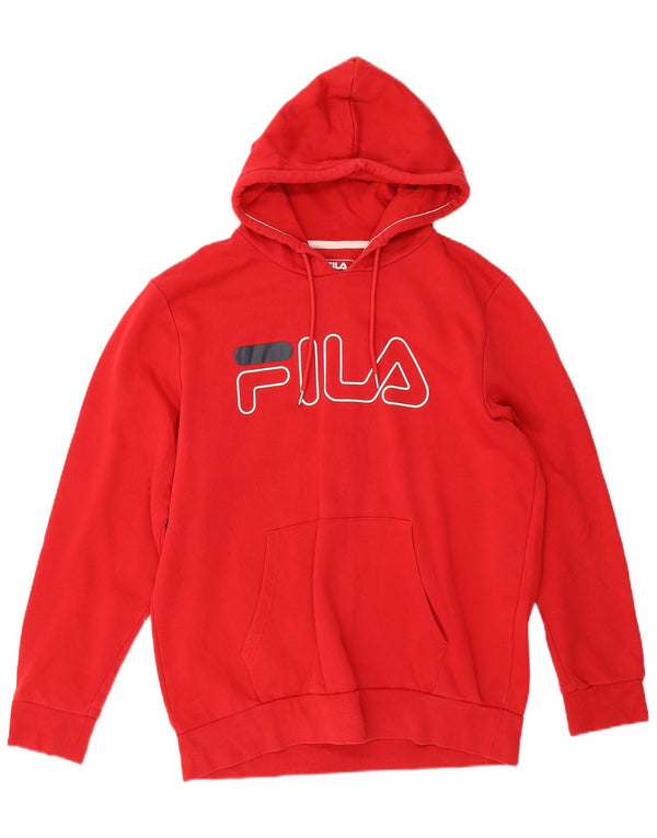 Fila Mens Graphic Hoodie Jumper Large Red Cotton