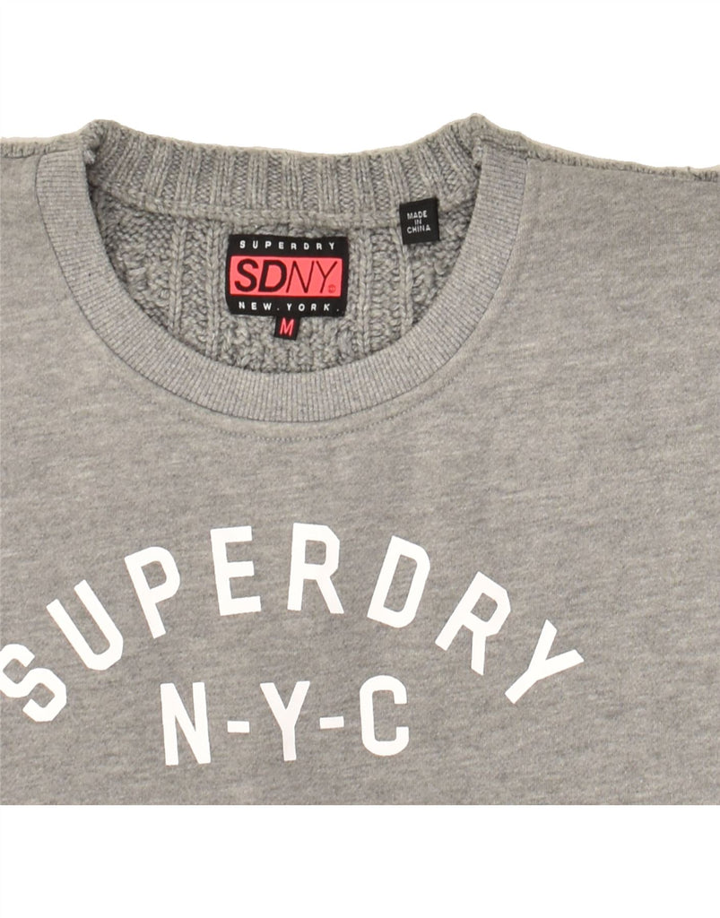 SUPERDRY Womens Graphic Crew Neck Jumper Sweater UK 14 Medium Grey Acrylic | Vintage Superdry | Thrift | Second-Hand Superdry | Used Clothing | Messina Hembry 