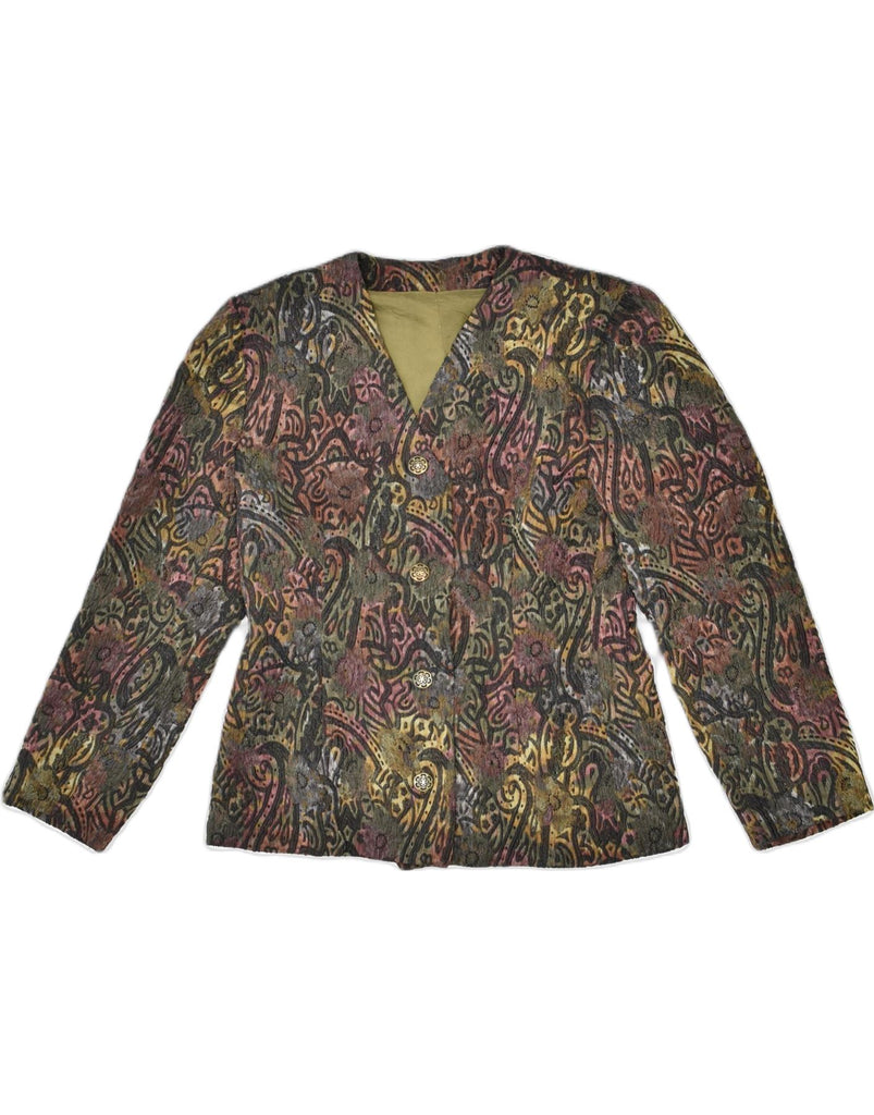 VINTAGE Womens 4 Button Blazer Jacket UK 10 Small Khaki Floral | Vintage | Thrift | Second-Hand | Used Clothing | Messina Hembry 