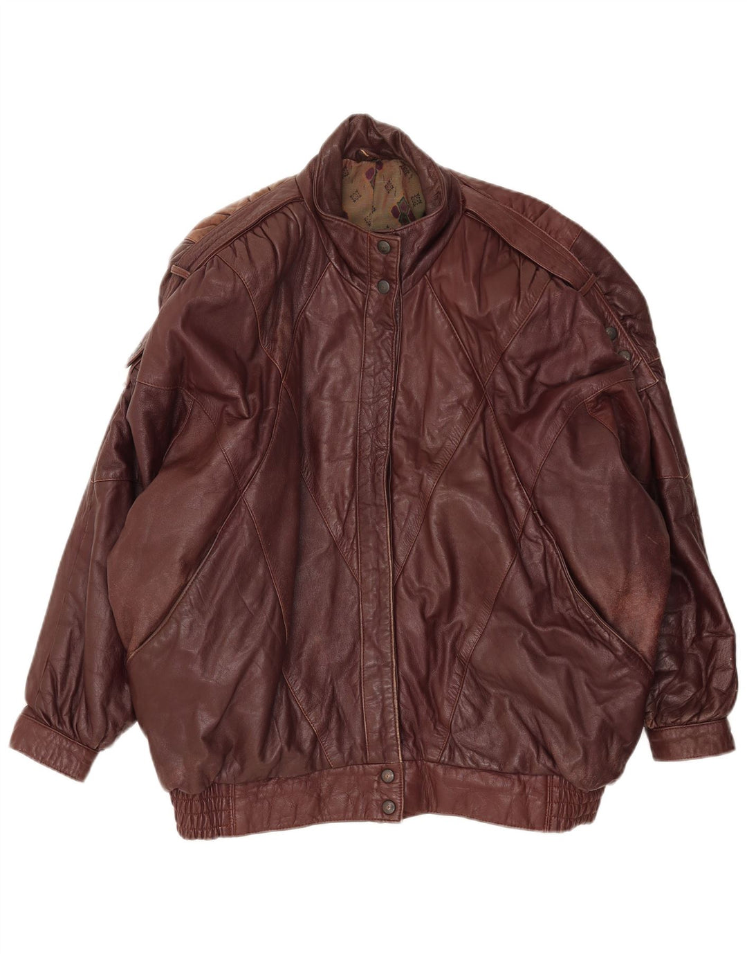 Vintage Womens Oversized Leather Jacket EU 38 Medium Brown Leather
