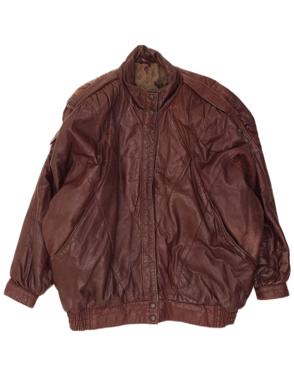 Vintage Womens Oversized Leather Jacket EU 38 Medium Brown Leather