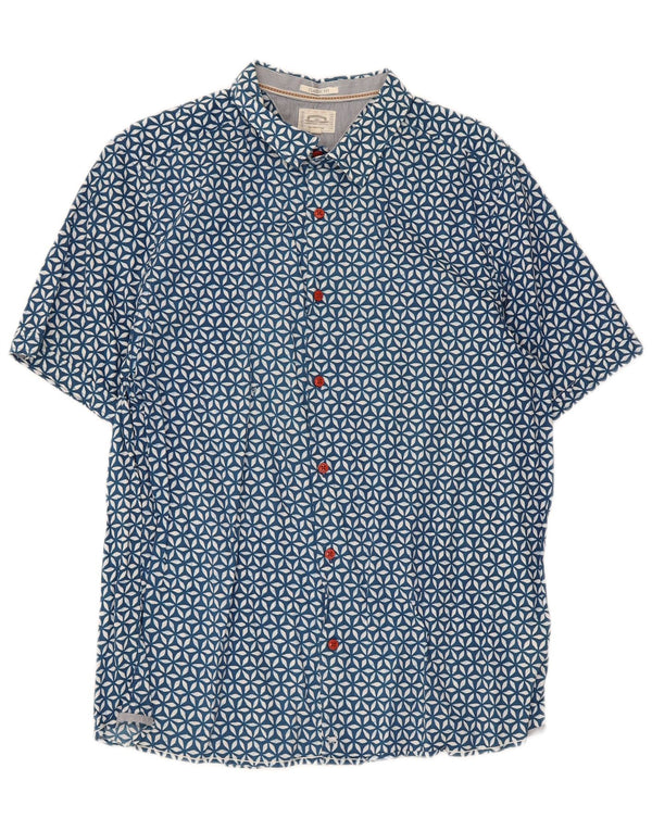 White Stuff Mens Short Sleeve Classic Fit Shirt Large Blue Floral Cotton