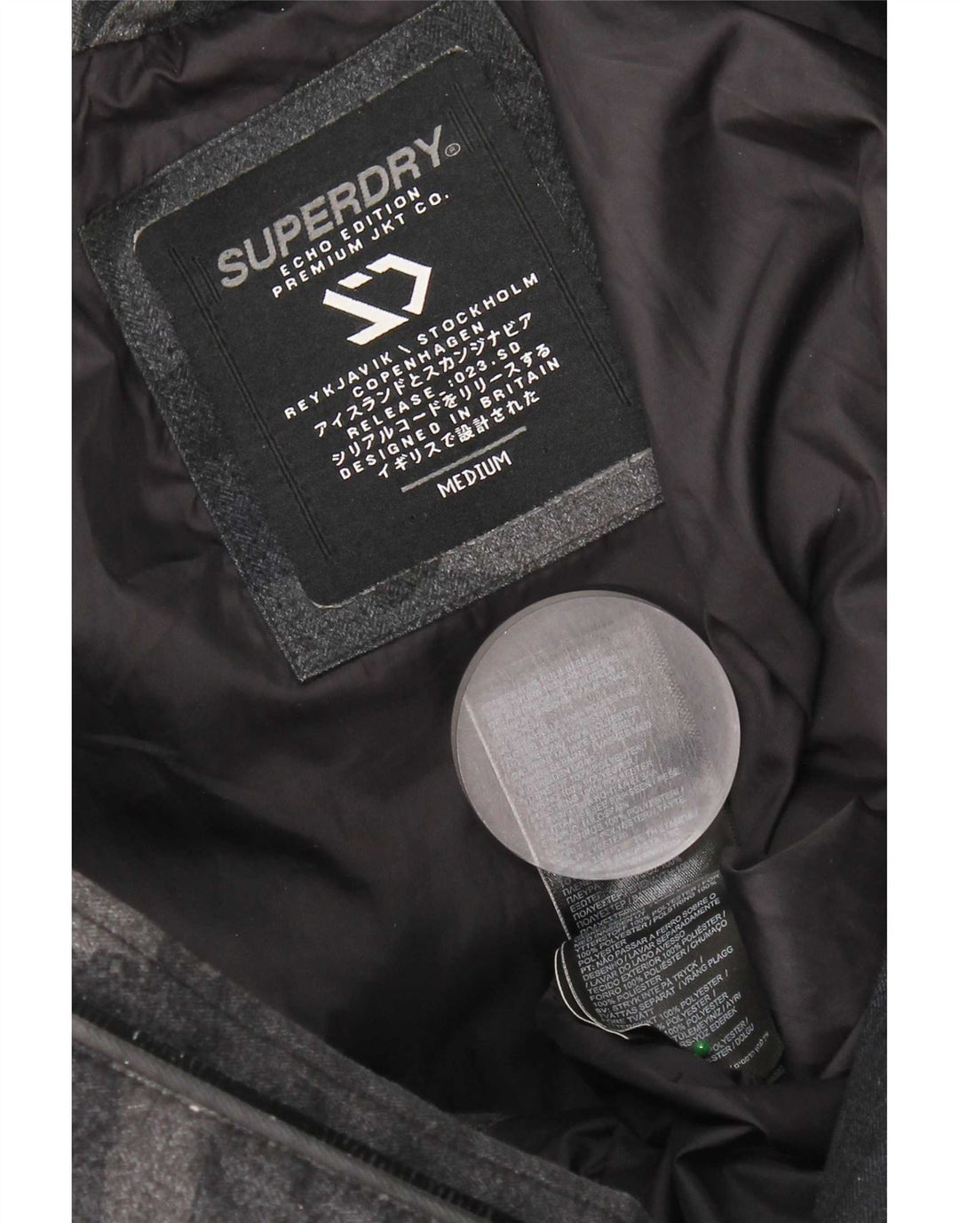 Superdry Mens Hooded Padded Jacket UK 38 Medium Black Camouflage Polyester